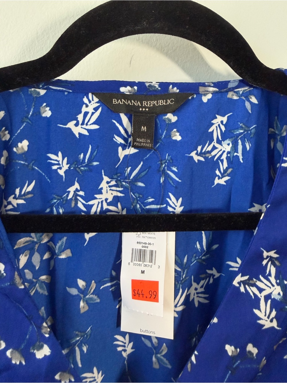 NWT Banana Republic Royal Blue Floral Blouse - Picture 2 of 7